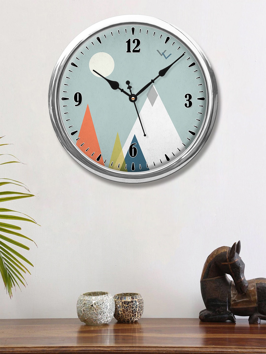 999Store Grey Round Geometrical Printed Analogue Wall Clock Price in India