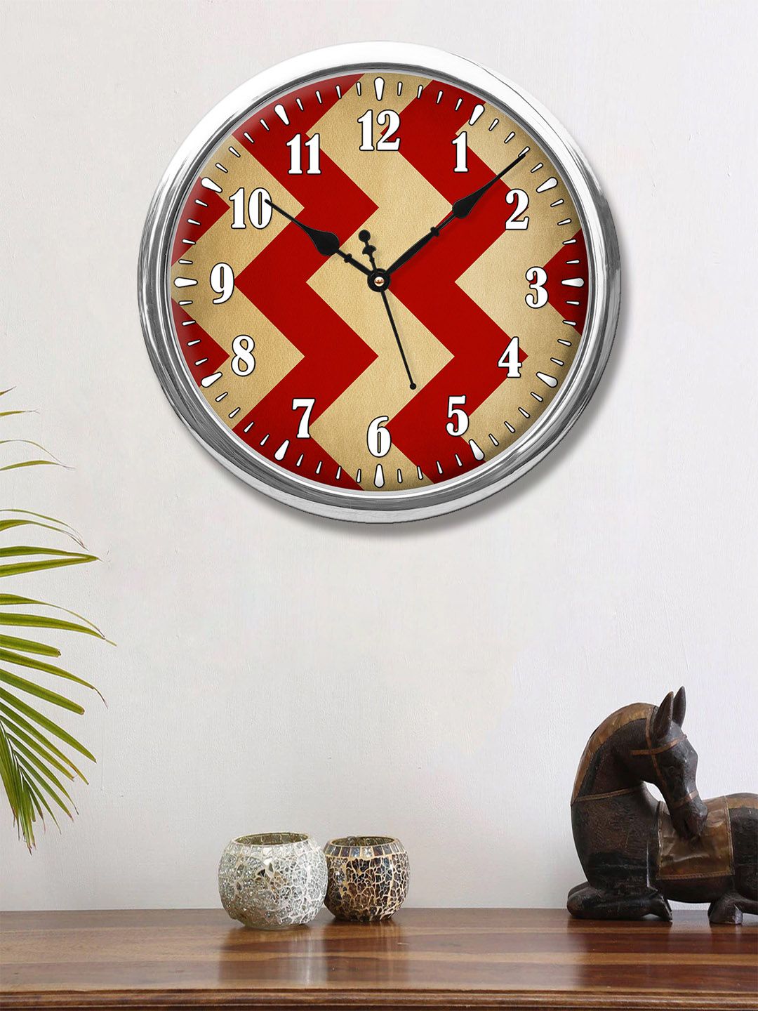 999Store Red & Yellow Geometrical Printed Contemporary Round Wall Clock Price in India