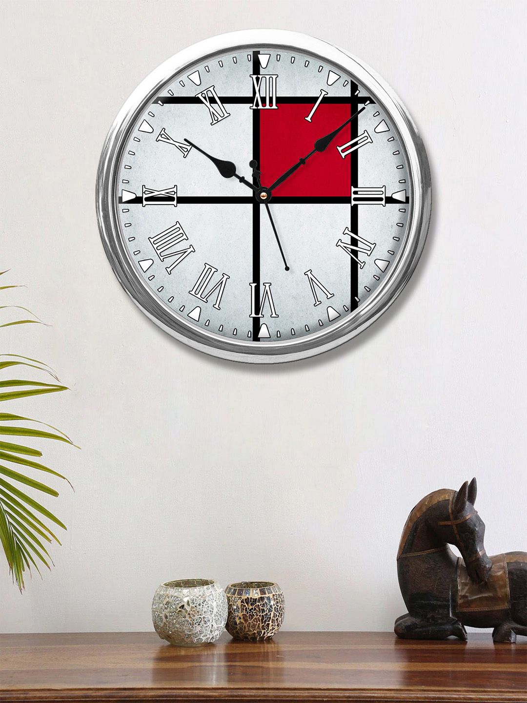 999Store White & Red Printed Contemporary Wall Clock Price in India