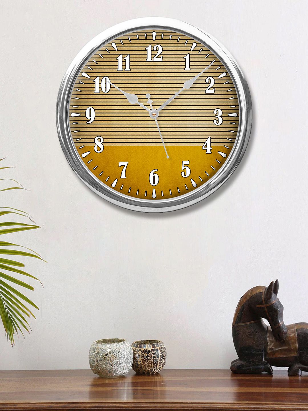 999Store Brown & Yellow Geometric Printed Contemporary Round Wall Clock Price in India