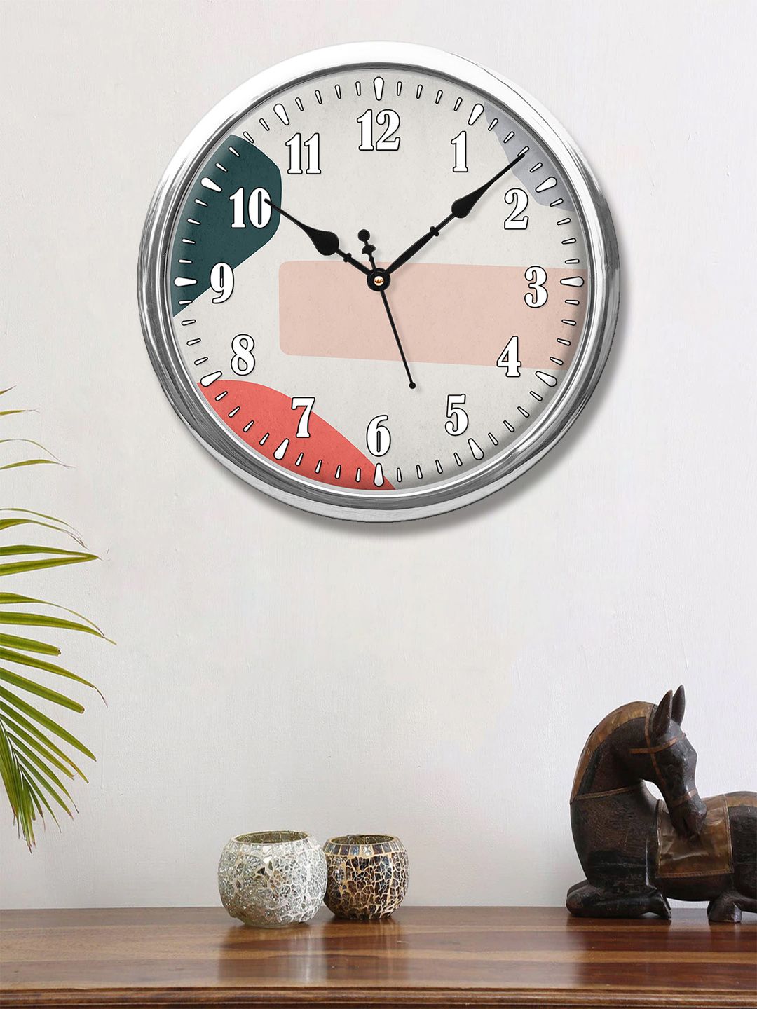999Store Grey & Peach-Coloured Colourblocked Contemporary Wall Clock 30 cm Price in India