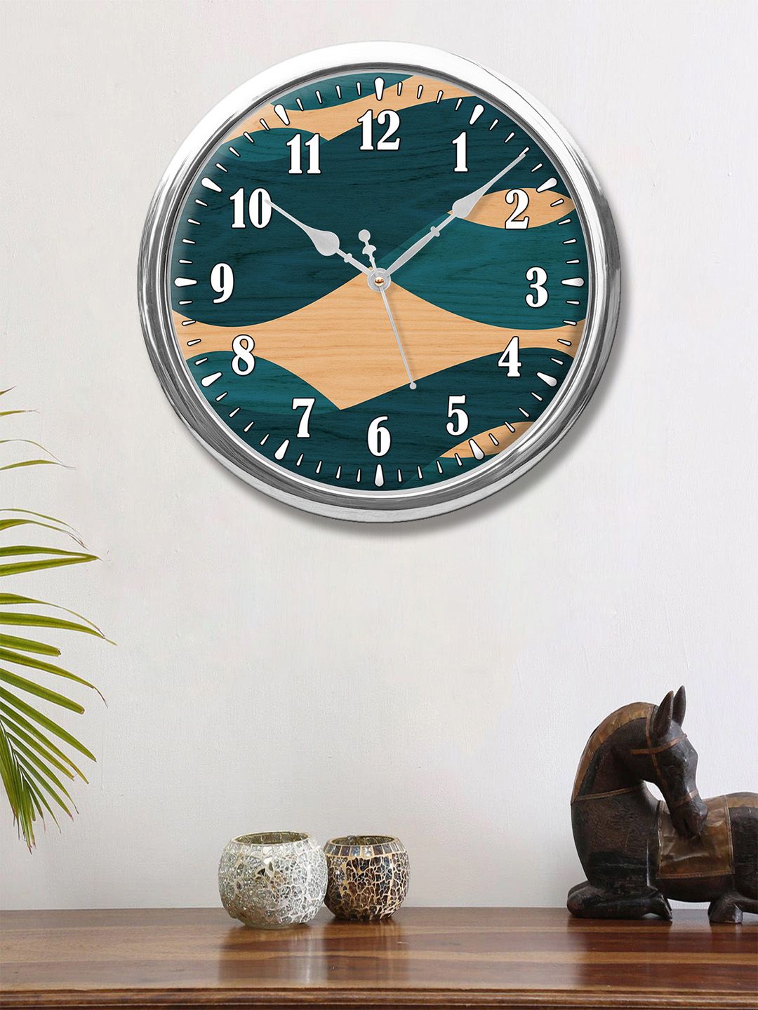 999Store Teal & Beige Printed Contemporary Wall Clock Price in India