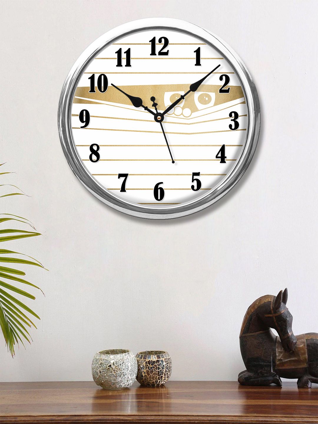 999Store White & Black Geometrical Line Scary Eye Printed Contemporary Round Wall Clock Price in India