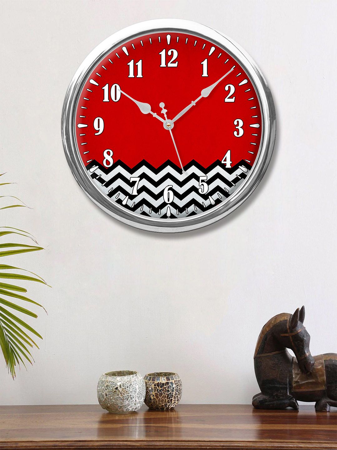 999Store Red & White Printed Contemporary Wall Clock Price in India