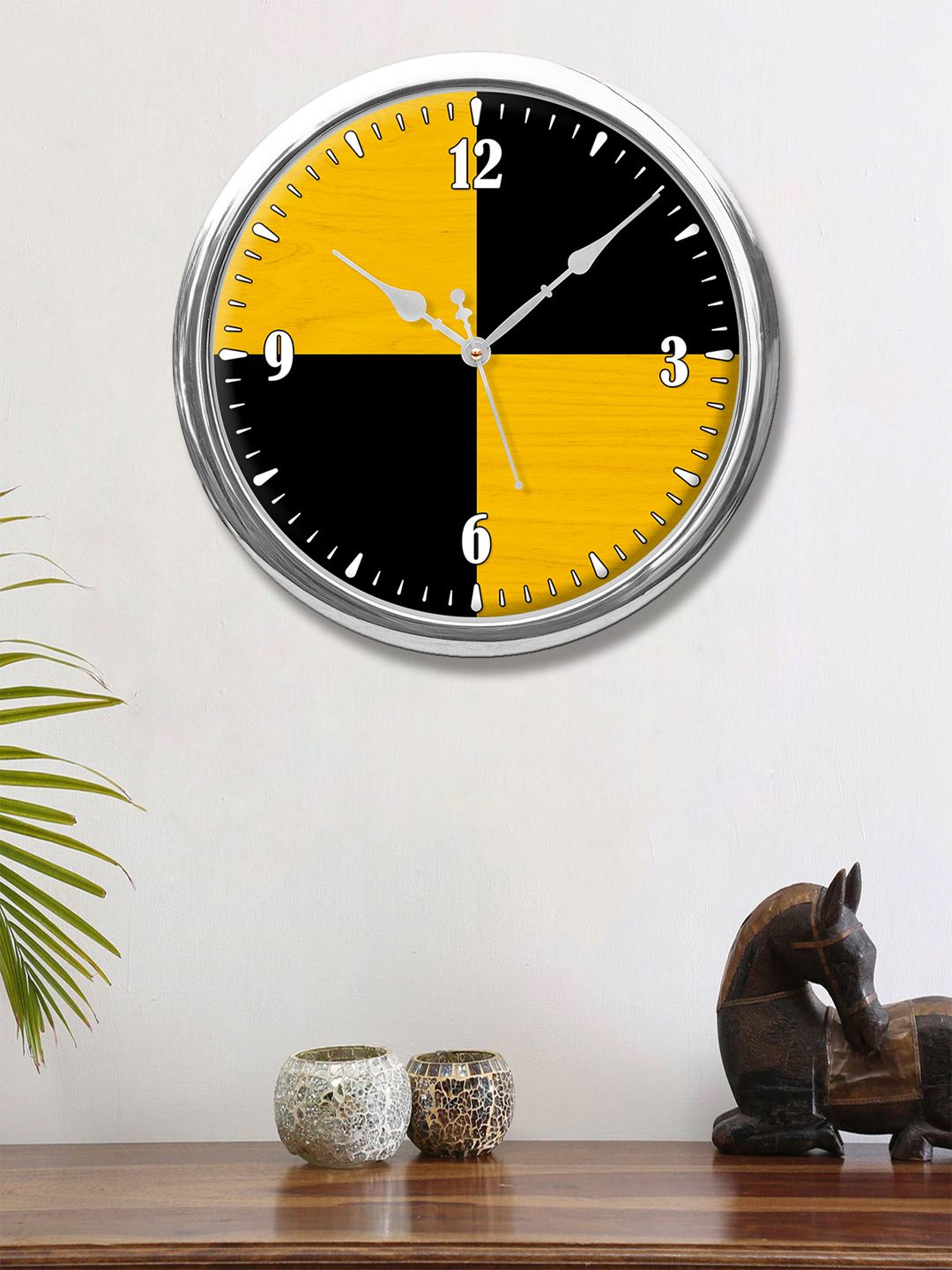 999Store Yellow & Black Geometric Printed Contemporary Round Wall Clock Price in India
