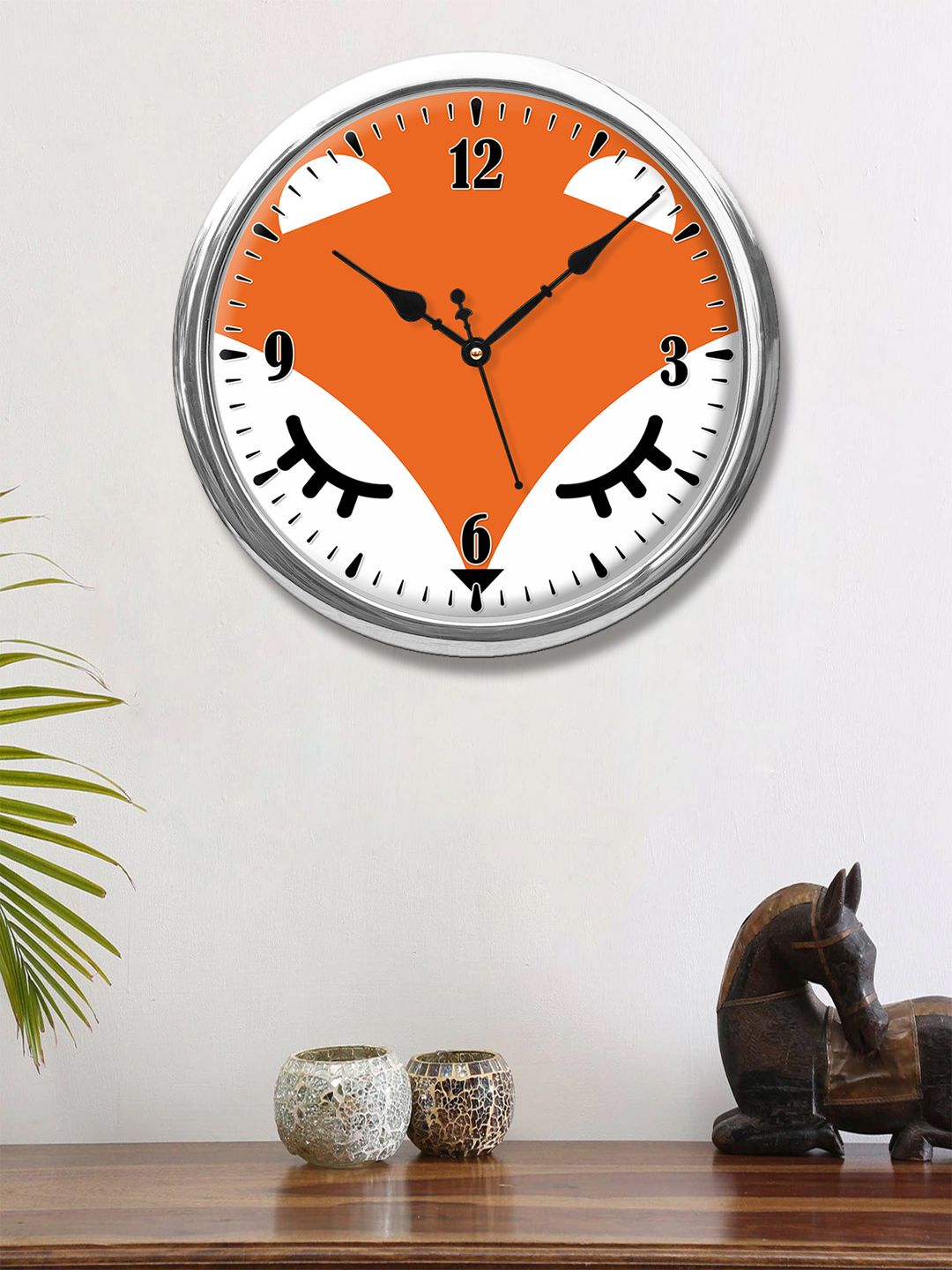 999Store Orange & White Little Fox Printed Contemporary Wall Clock 30 cm Price in India