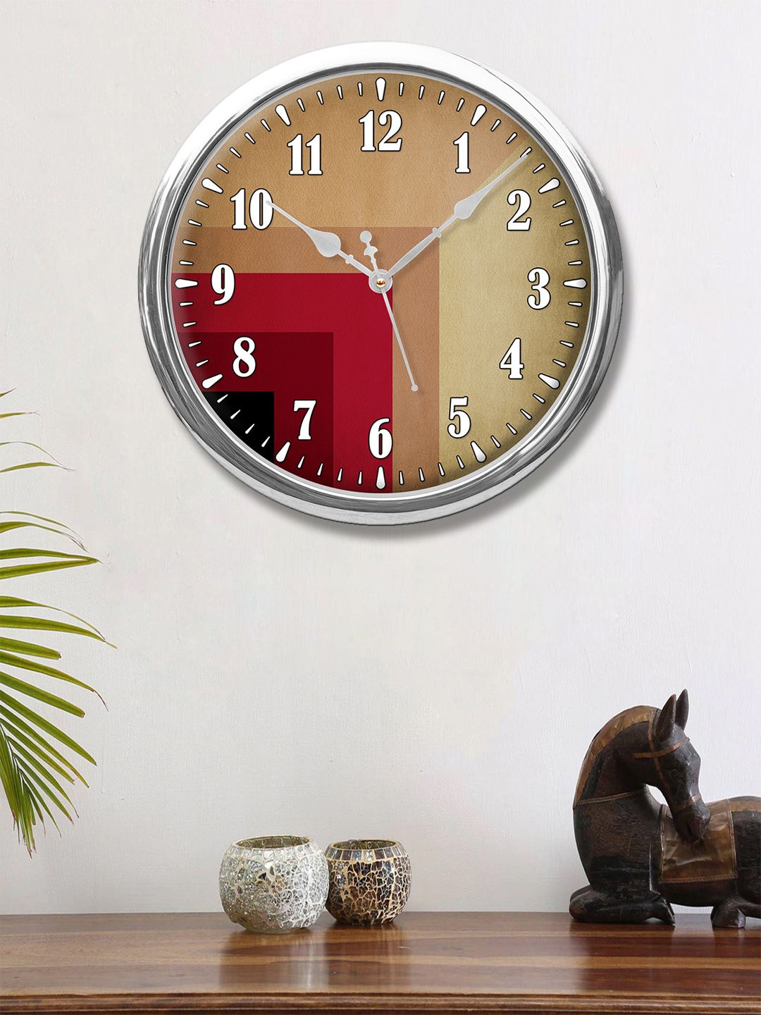 999Store Red & Brown Printed Contemporary Wall Clock Price in India