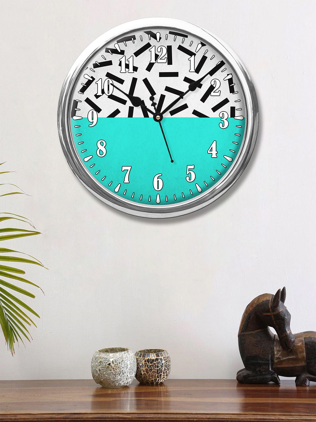 999Store Turquoise Blue & White Sea Art Printed Contemporary Wall Clock 30 cm Price in India