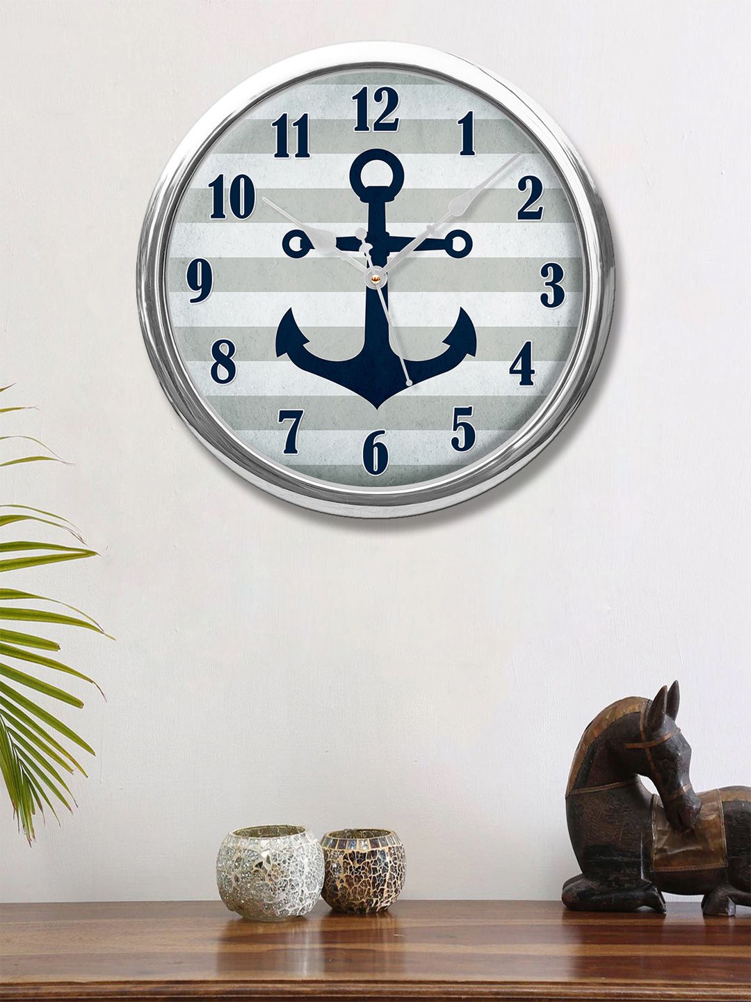 999Store Grey & Black Anchor Printed Contemporary Round Wall Clock Price in India