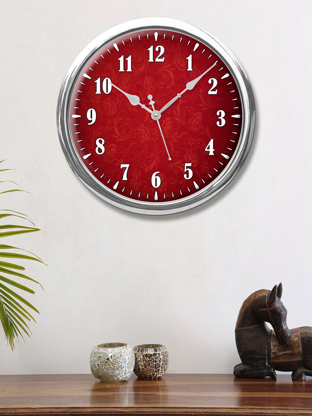 999Store Red & White Printed Contemporary Wall Clock Price in India