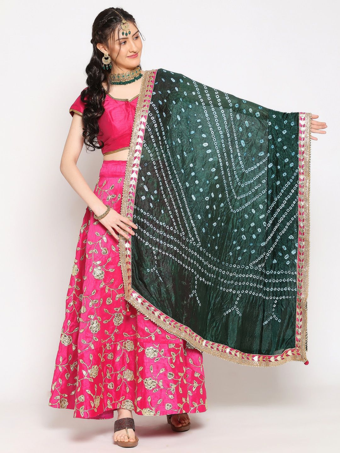 Dupatta Bazaar Women Bandhini Printed Dupatta with Gotta Patti Border Price in India