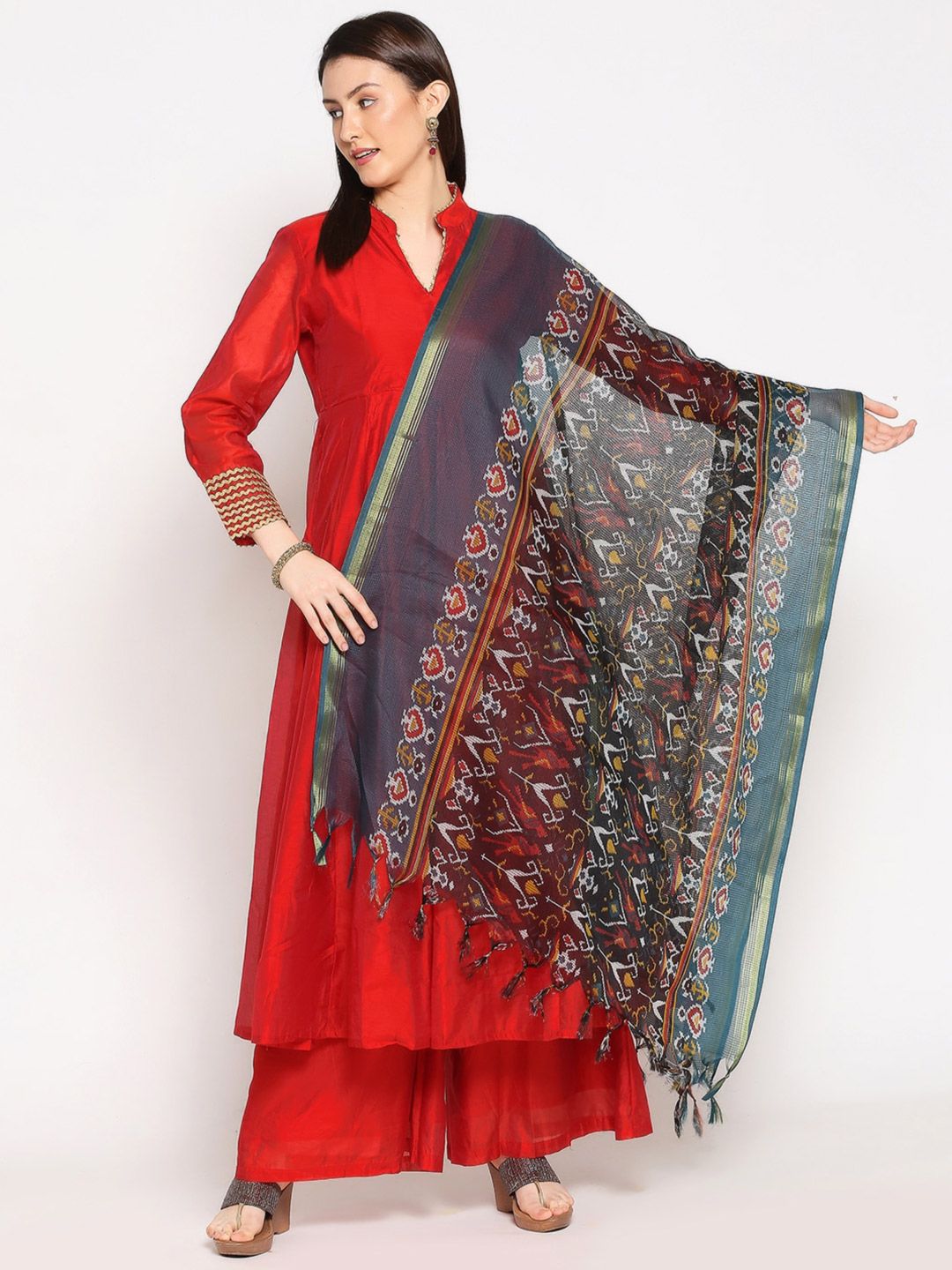 Dupatta Bazaar Black & Green Ethnic Motifs Printed Dupatta
