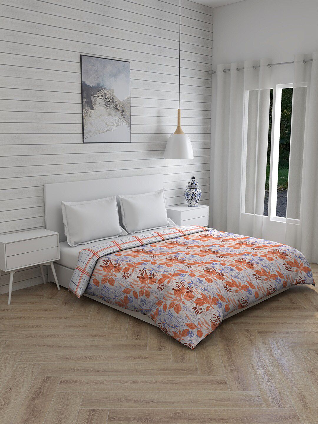 Layers Orange Floral Heavy Winter 120 GSM Double Bed Comforter Price in India