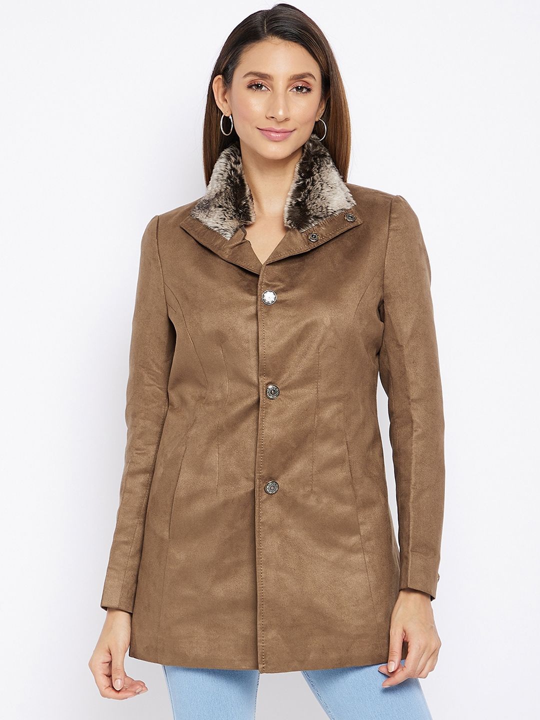 Spirit Women Brown Suede Notched Lapel Blazers Price in India