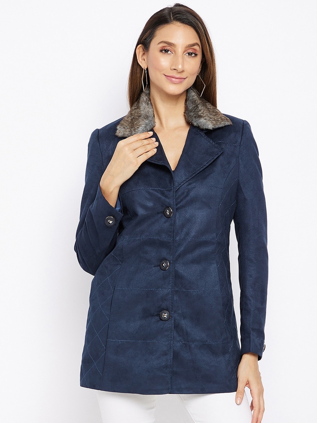 Spirit Women Navy Blue Solid Single-Breasted Blazers Price in India