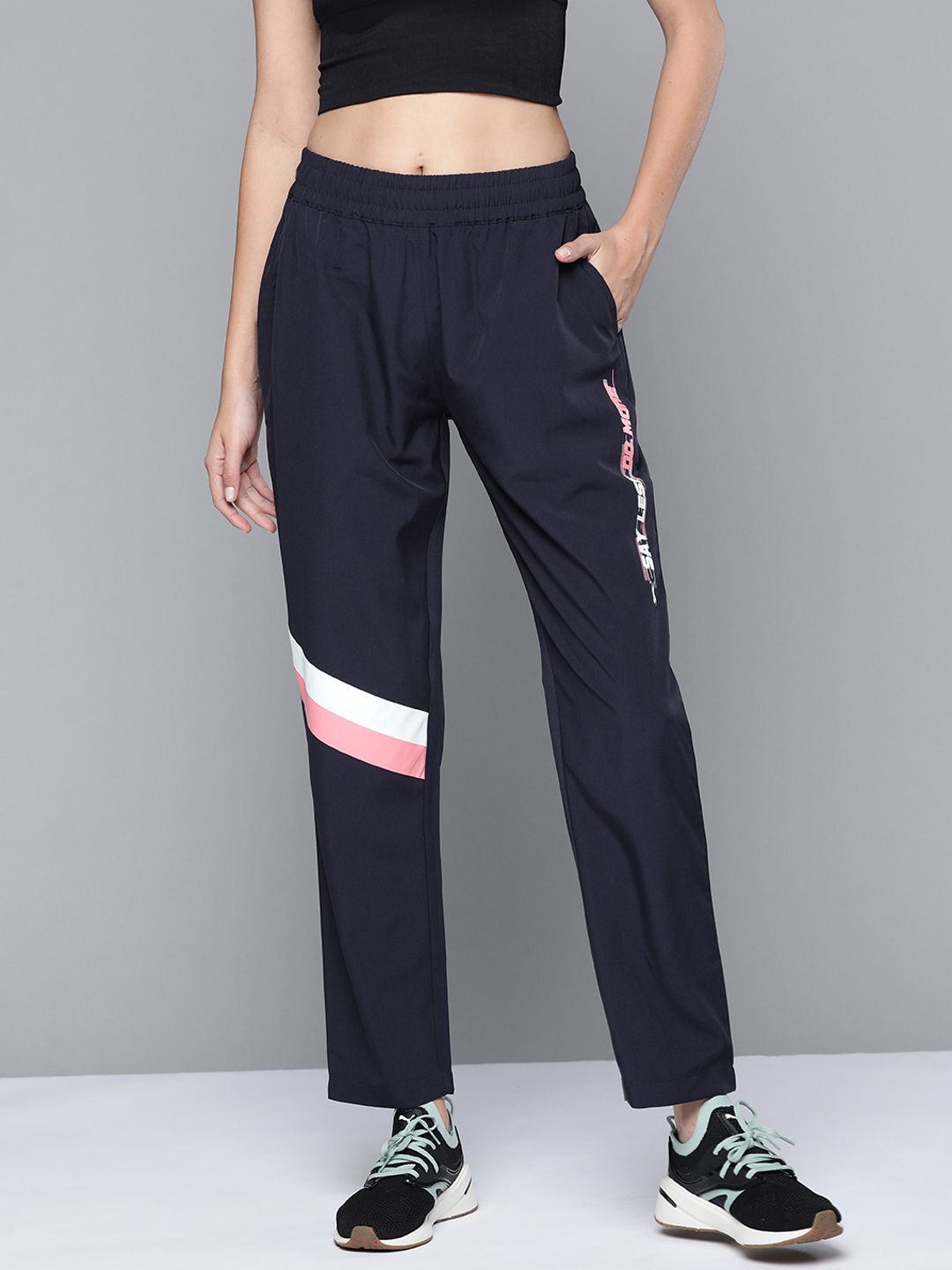 Slazenger Women Navy Blue Typography Printed Ultra-Dry Running Track Pants Price in India