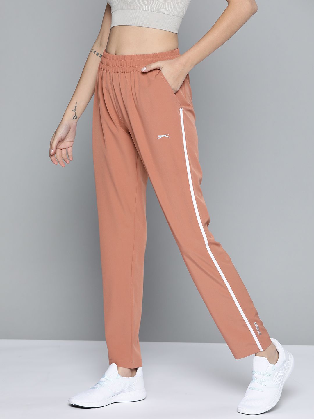 Slazenger Women Dusty Pink Solid Running Track Pants with Side Stripe Detail Price in India