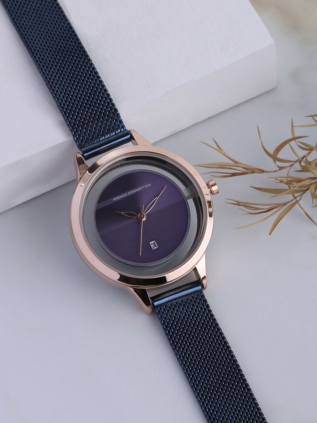 French Connection Women Navy Blue Dial & Stainless Steel Straps Analogue Watch FC29URGM Price in India