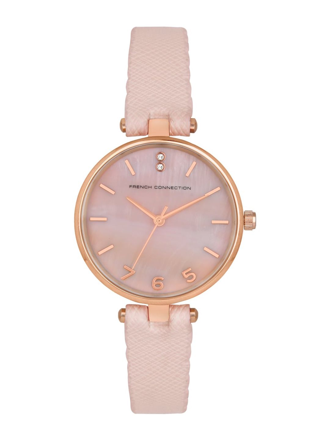 French Connection Women Pink Mother of Pearl Dial & Pink Leather Straps Analogue Watch FC27P Price in India
