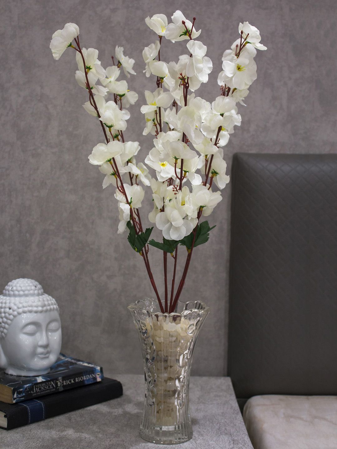 PolliNation Unisex White & Green Artificial Blossom Bunch Without Pot Price in India