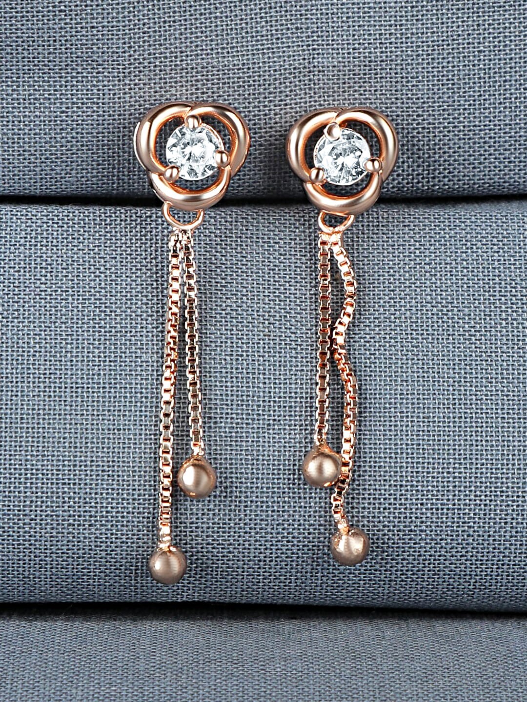 ZINU Rose Gold Plated & White Contemporary Cubic Zirconia Drop Earrings Price in India