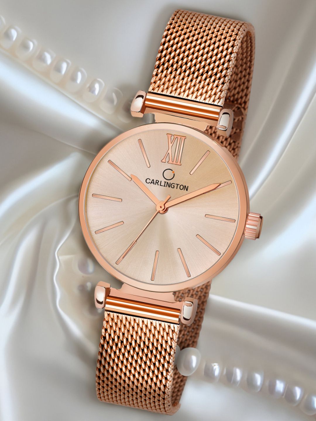 CARLINGTON CARLINGTON Women Rose Gold-Toned Stainless Steel Bracelet Straps Analogue Watch CT2016