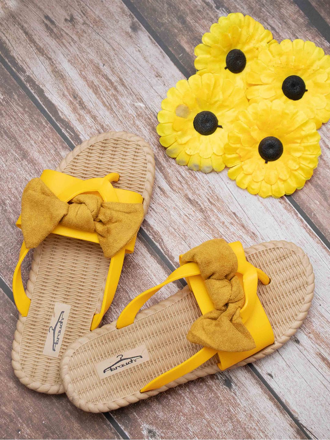 Brauch Women Yellow & Brown Thong Flip-Flops Price in India
