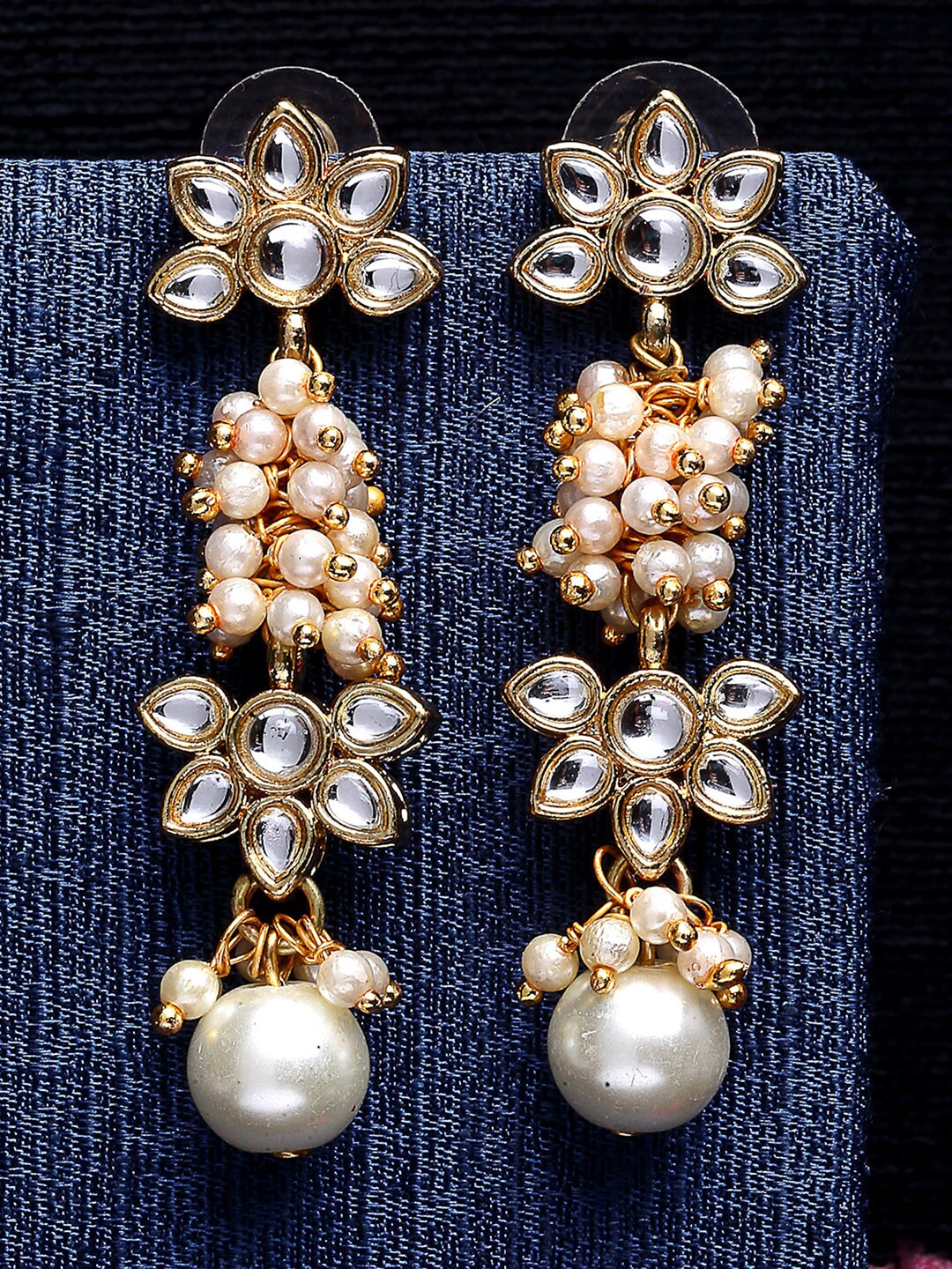 KARATCART Gold-Toned & White Floral Drop Earrings Price in India