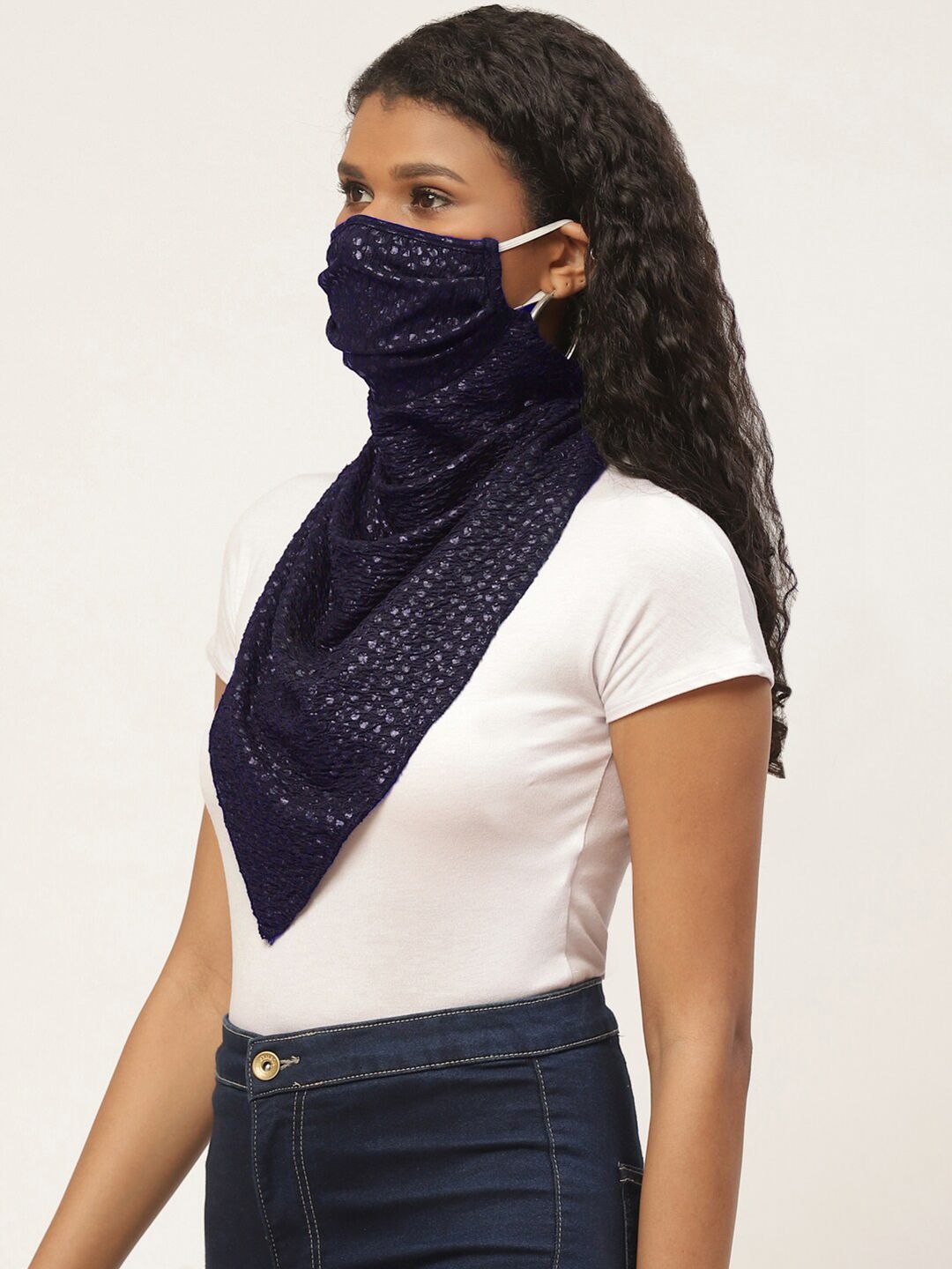 Blueberry Women Navy Blue & Purple Re-Usable Scarf Face Mask Price in India