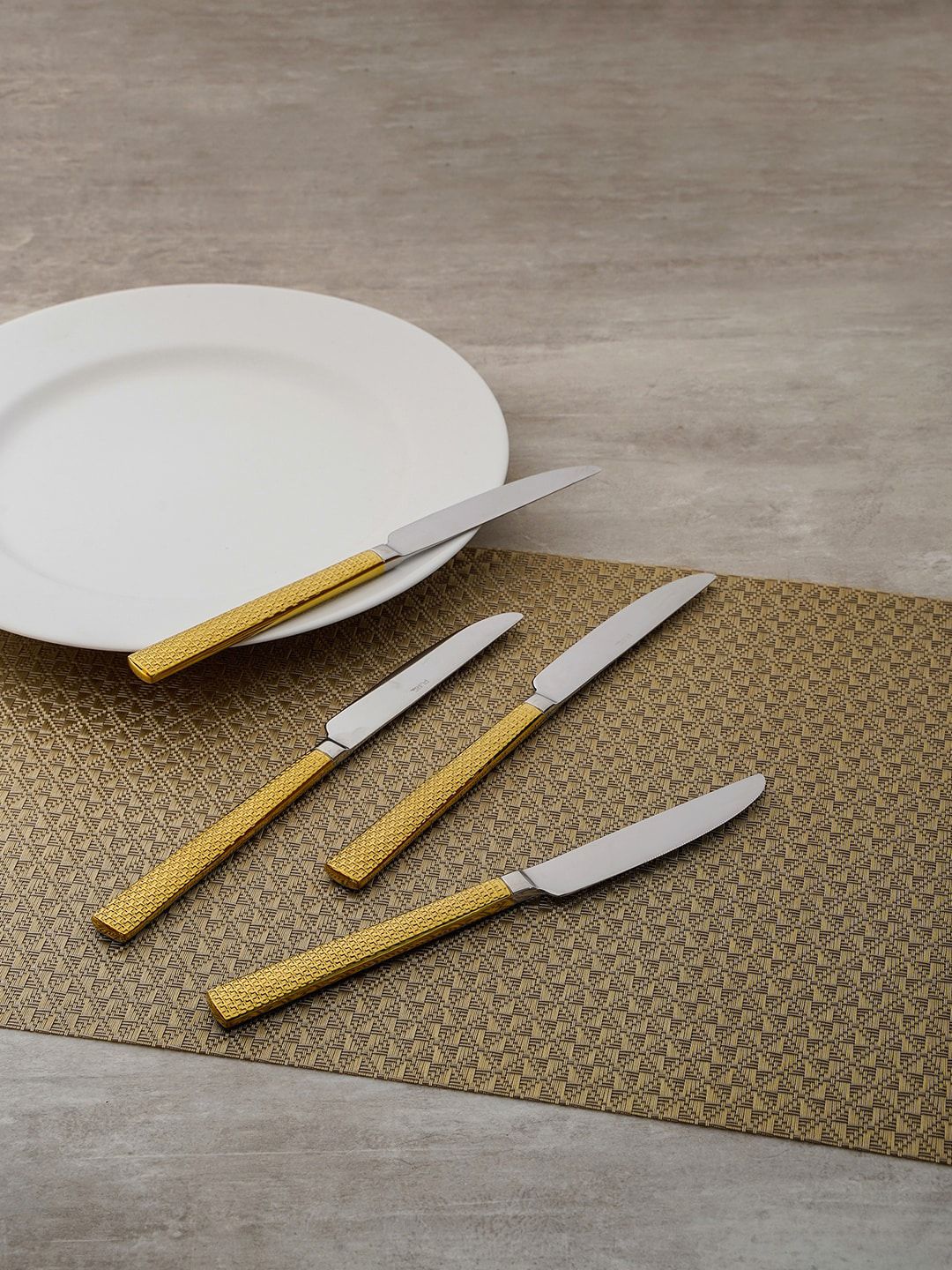 Pure Home and Living Set of 4 Golden Knit Table Knife Price in India