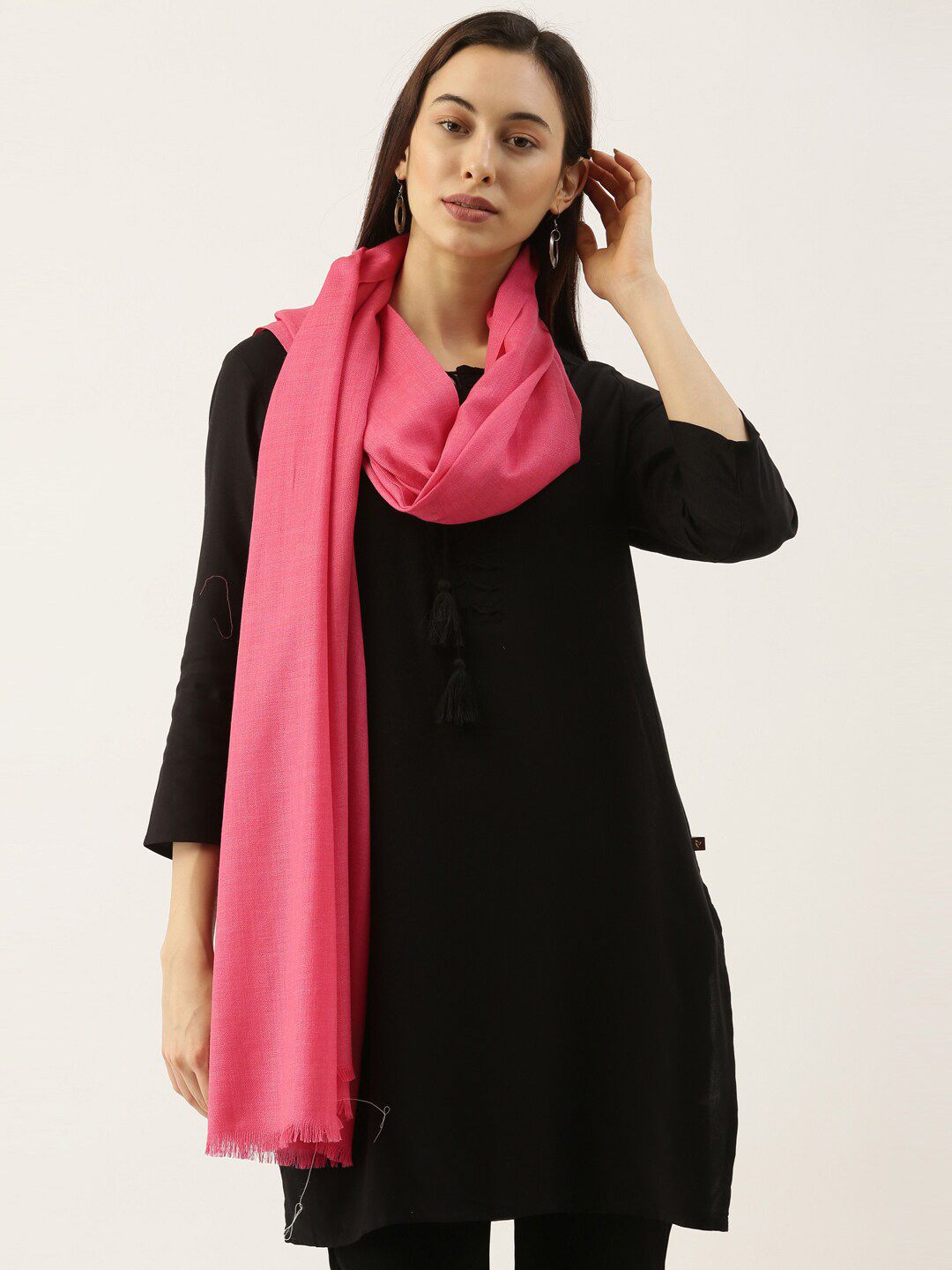 Pashmoda Women Pink Pure Wool Melange Stole Price in India