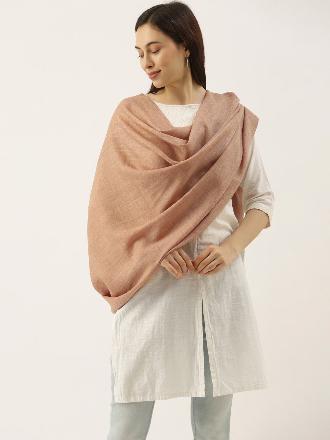 Pashmoda Women Beige Pure Wool Melange Stole Price in India