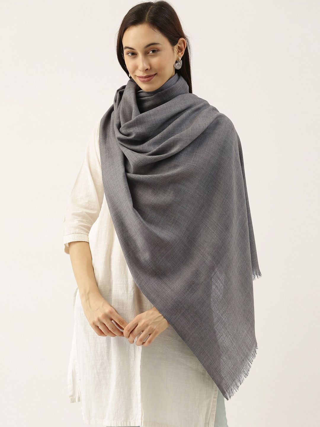 Pashmoda Women Grey  Pure Wool Melange Stole Price in India