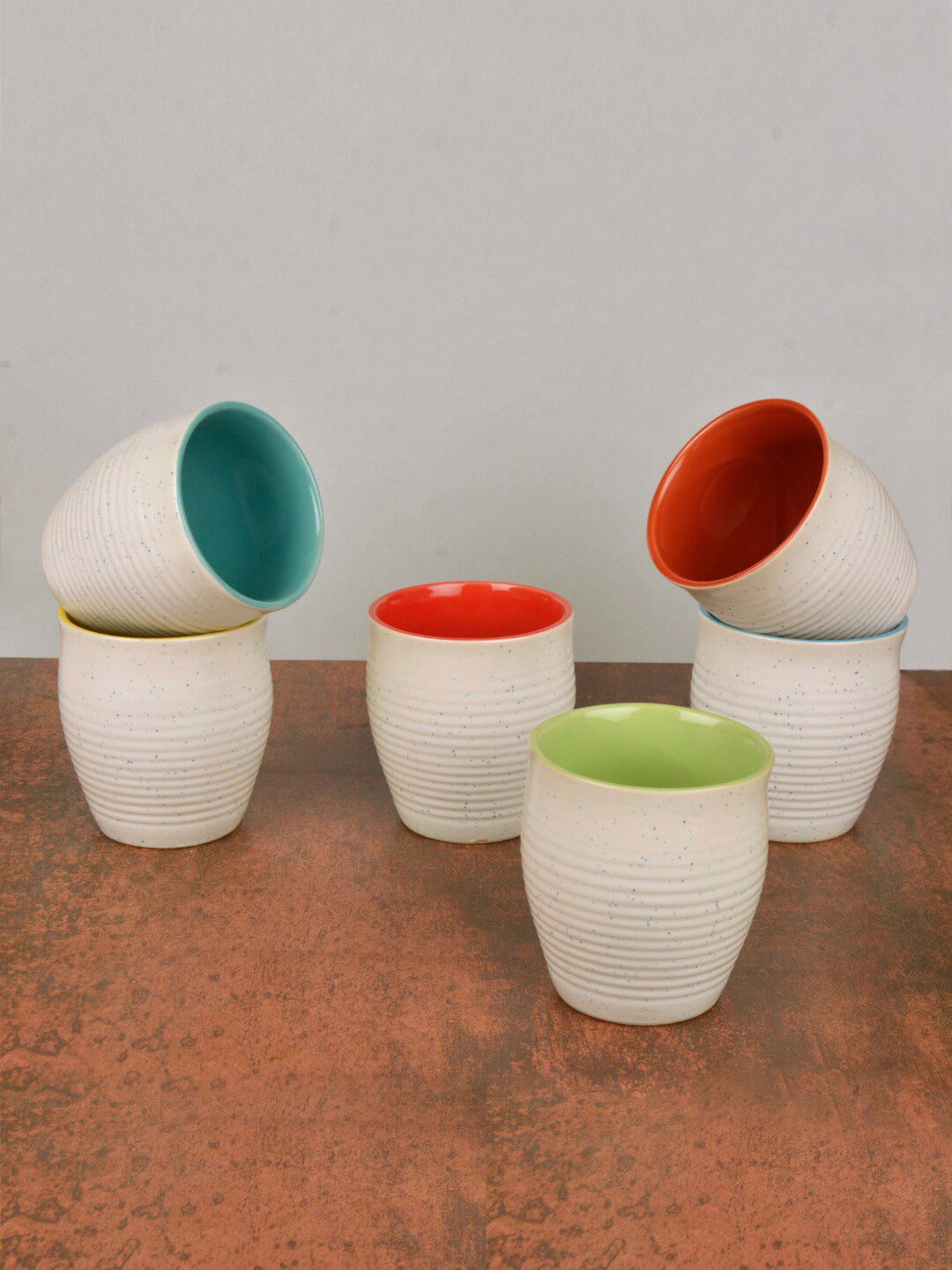 StyleMyWay Set Of 6 White & Red Handcrafted Printed Ceramic Glossy Kulladhs Set Price in India