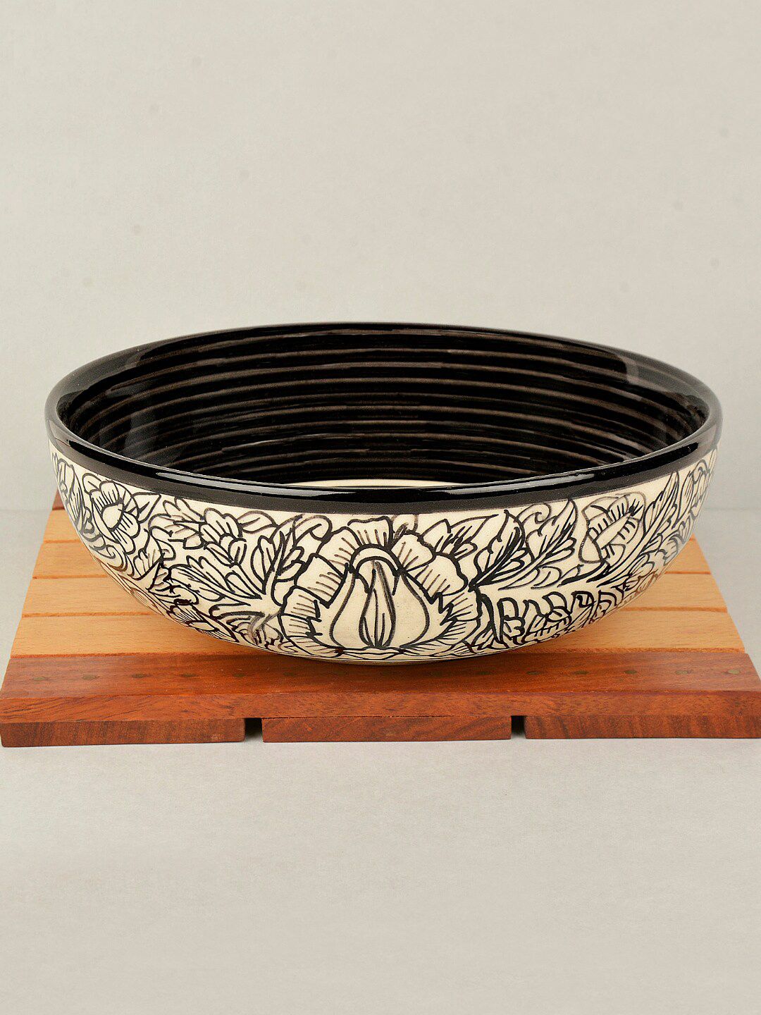 StyleMyWay Off White & Black Kalamkari Printed Ceramic Matte Bowls Price in India