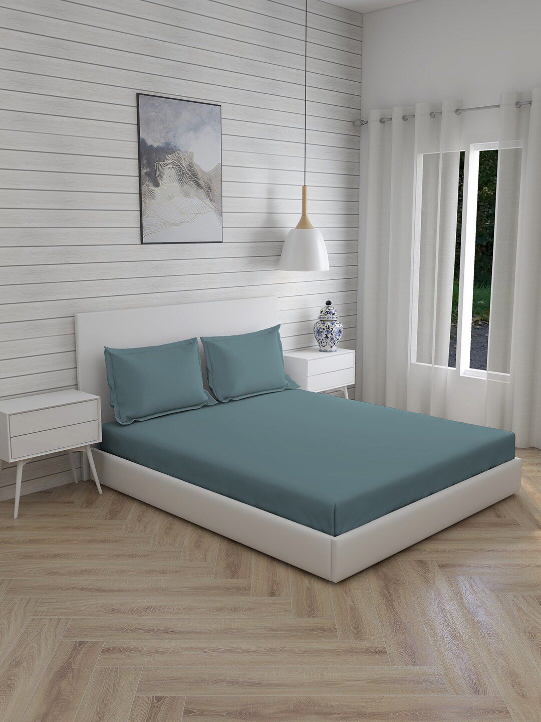 Boutique Living India Blue 300 TC Pure Cotton King Bedsheet with 2 Pillow Covers Price in India