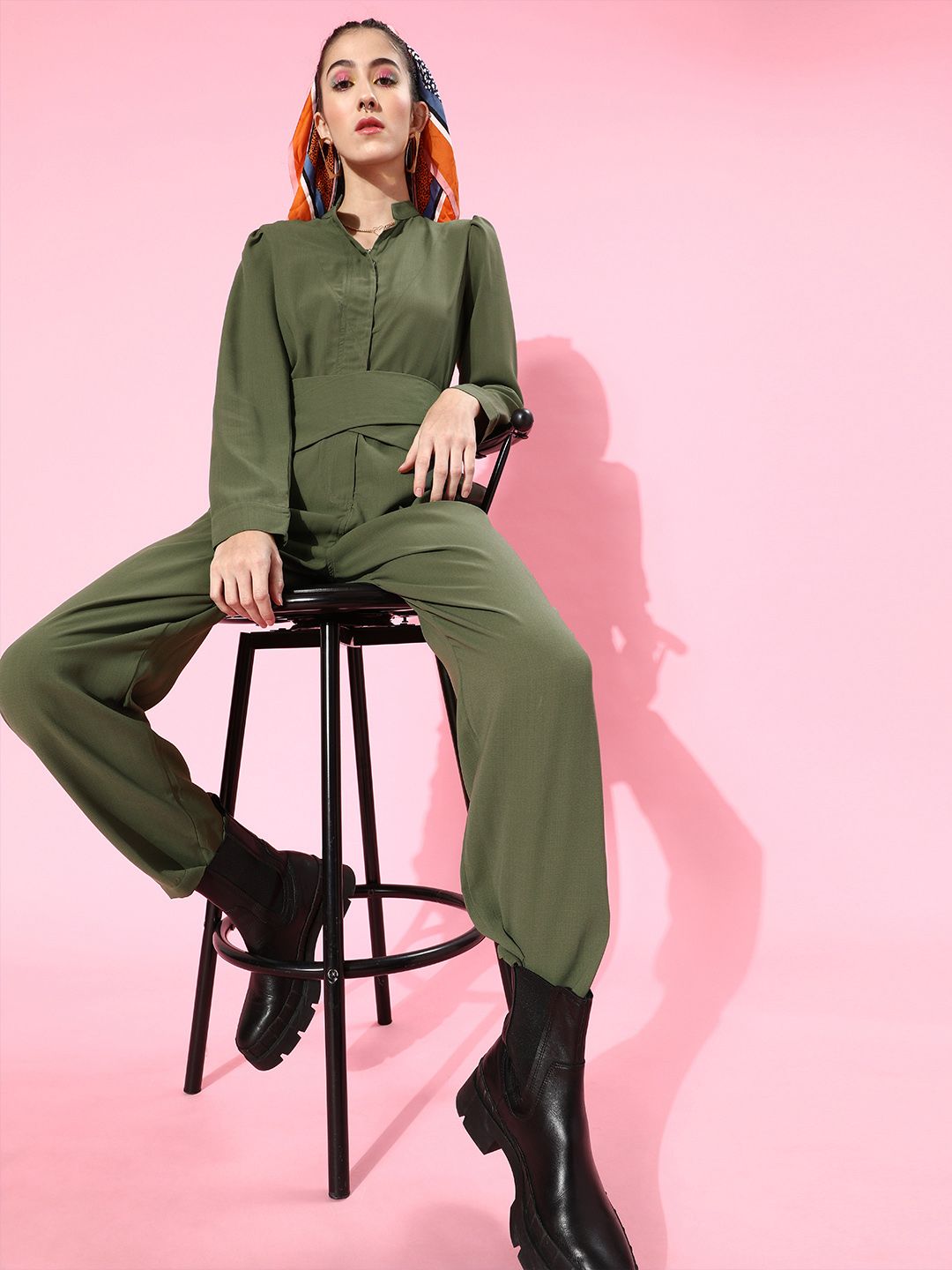 STREET 9 Women Lovely Olive Solid Boiler Jumpsuit Price in India