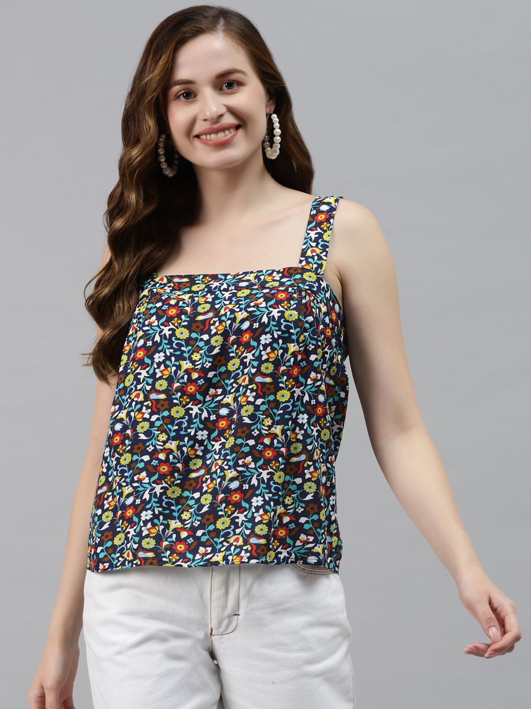 Ayaany Blue Floral Regular Top