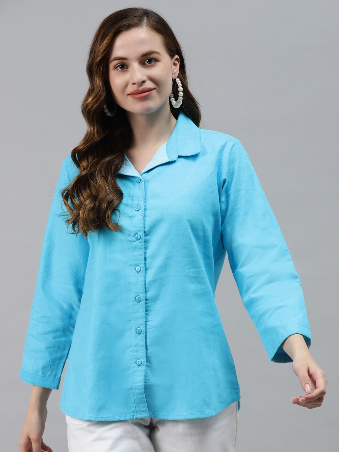 Ayaany Turquoise Blue Shirt Style Top