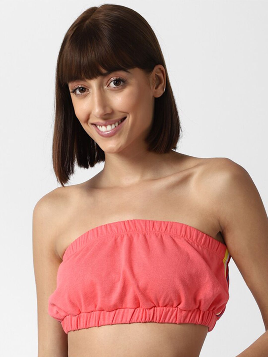 FOREVER 21 Women Coral & Navy Blue Tube Top with Trousers