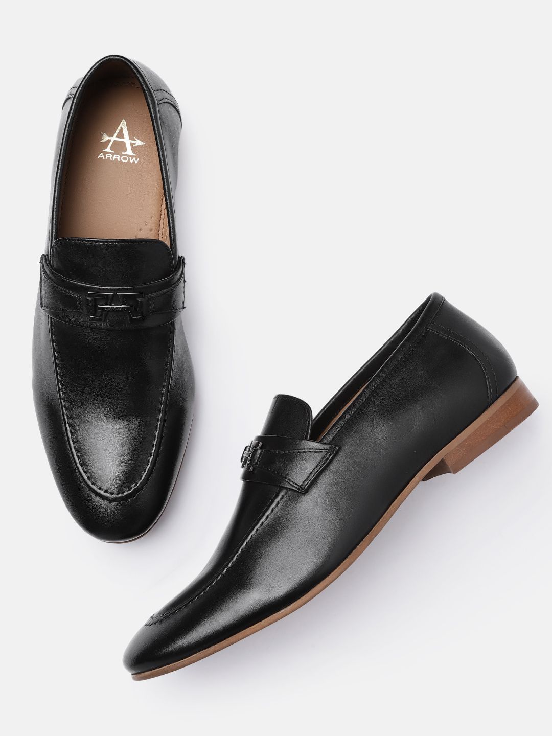 Arrow Men Black Solid WELLINGTON Formal Leather Loafers