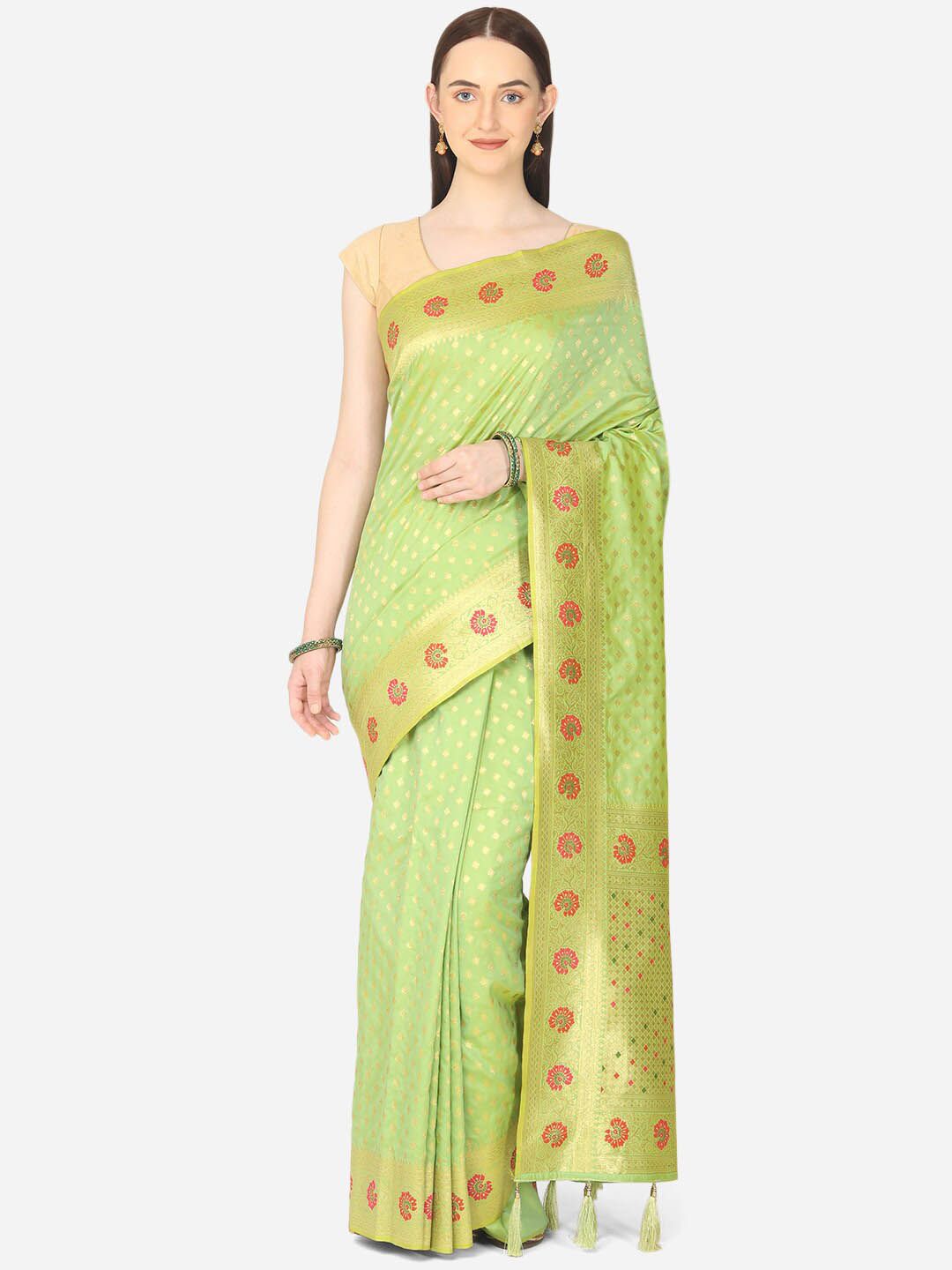 BOMBAY SELECTIONS Green & Gold-Coloured Ethnic Motifs Zari Art Silk Banarasi Saree Price in India