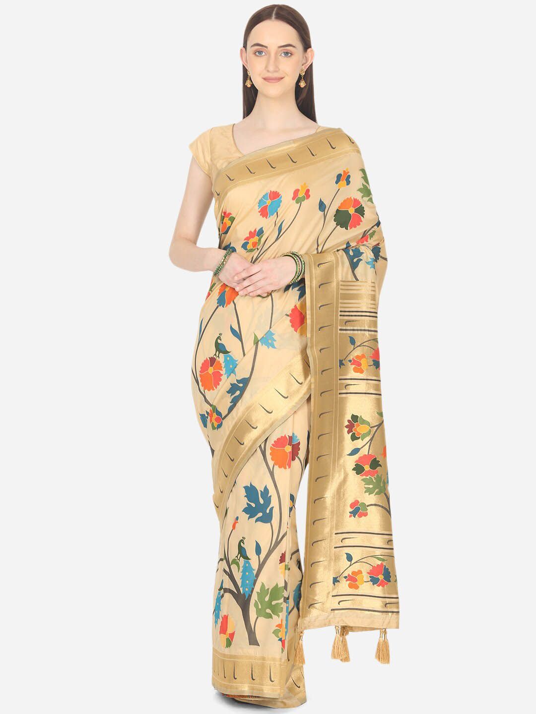 BOMBAY SELECTIONS Khaki & Blue Woven Design Zari Art Silk Banarasi Saree Price in India