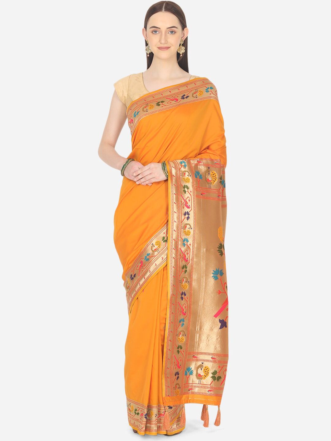 BOMBAY SELECTIONS Orange & Gold-Coloured Zari Art Silk Banarasi Saree Price in India