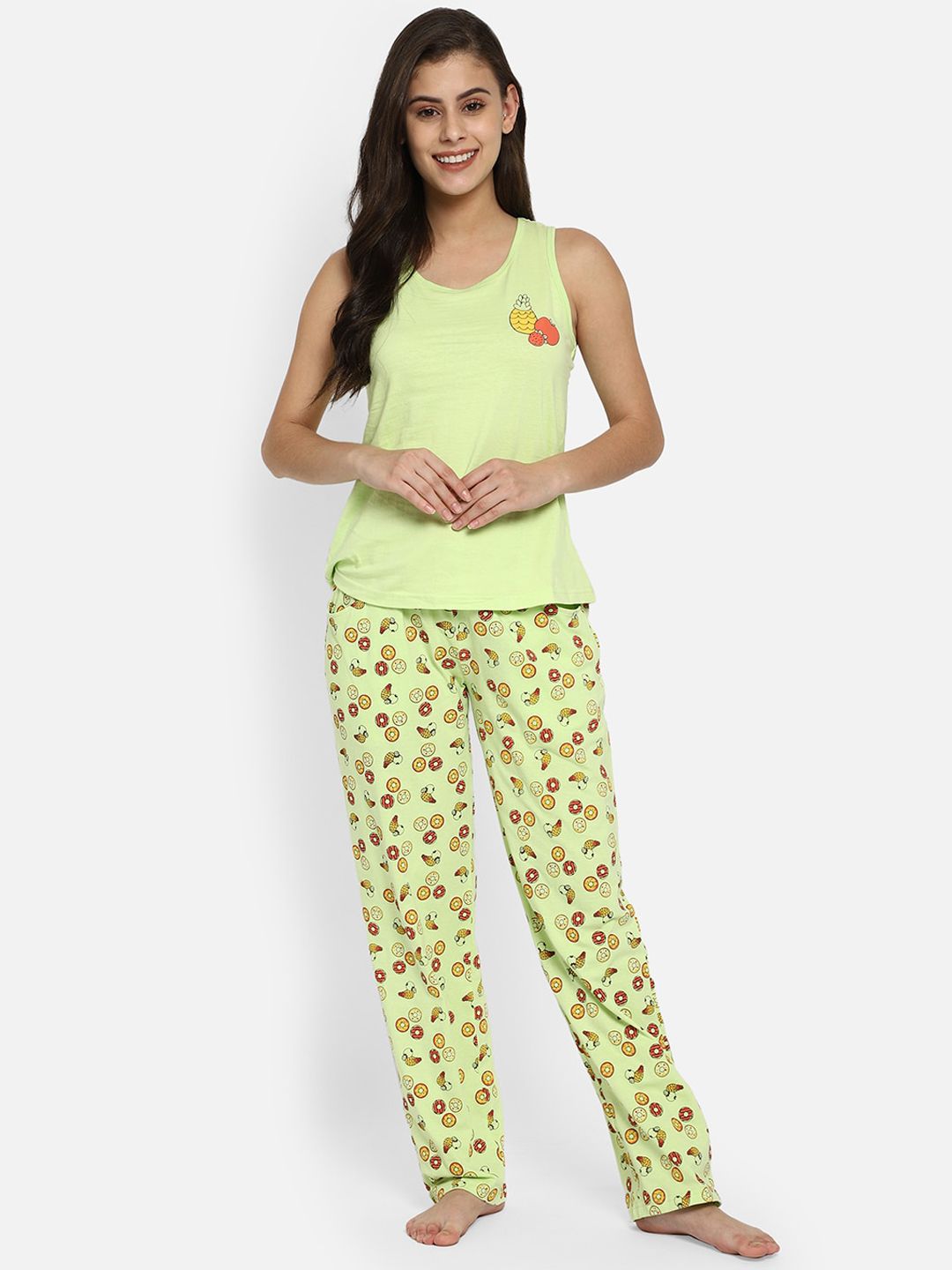Clovia Women Green Top & Pyjama Night suit Price in India