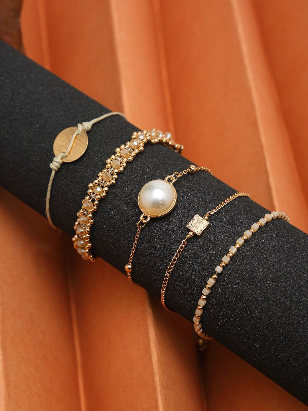 Madame Women 5 Rose Gold & White Pearls Rose Gold-Plated Charm Bracelet Price in India