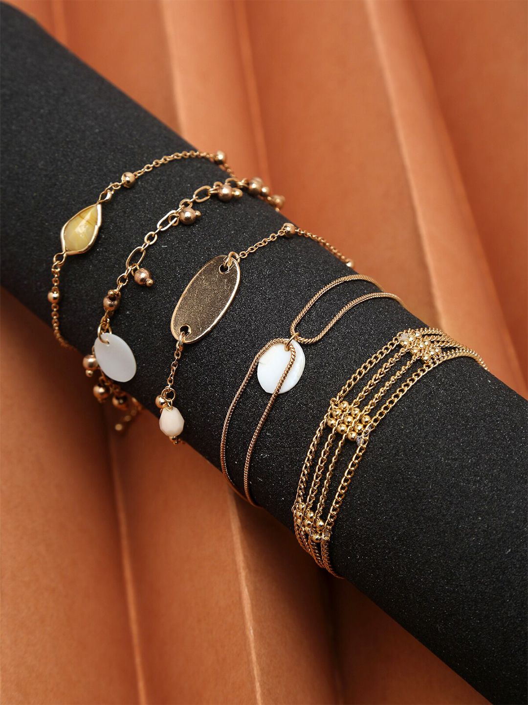 Madame Women 5 Rose Gold & White Rose Gold-Plated Multistrand Bracelet Price in India