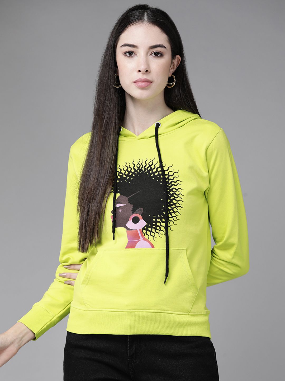 The Dry State Women Yellow Printed Hooded Sweatshirt Price in India