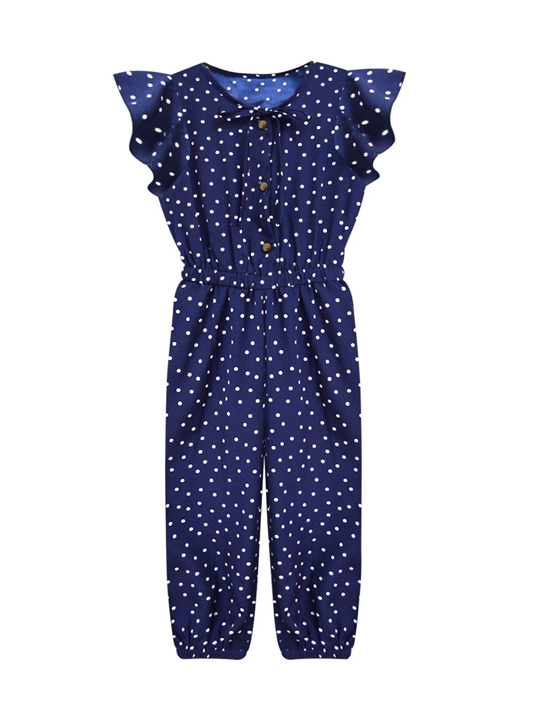A.T.U.N. Girls Navy Blue & White Polka Dots Printed Basic Jumpsuit