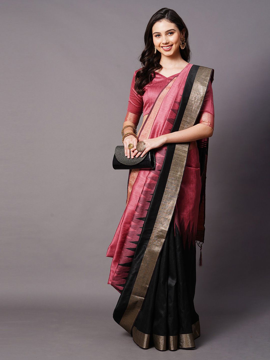 Mitera Mauve & Gold-Toned Silk Cotton Banarasi Saree Price in India